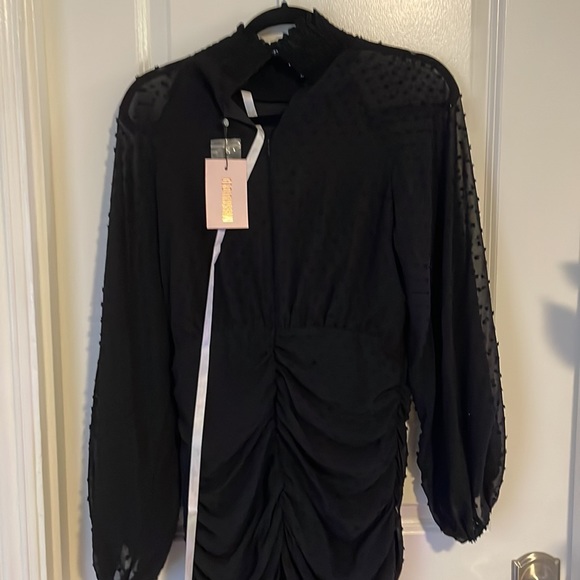 Black Swiss dot long sleeve dress (US size 8) - Picture 2 of 3